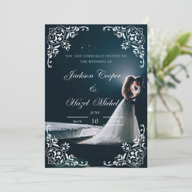Elegante und romantische Hochzeitseinladung Einladung (Stehend Vorderseite)
