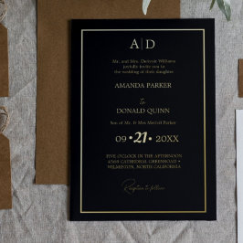Elegante und romantische Schwarze Monogramm-Hochze Folieneinladung