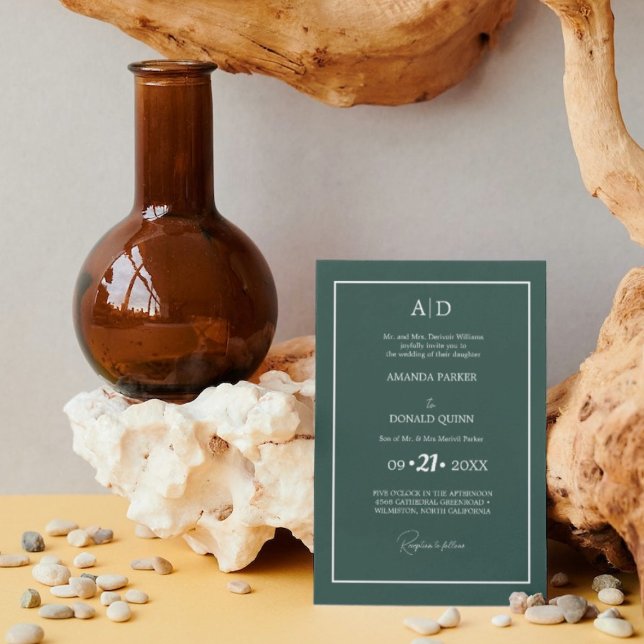 Elegante und romantische Smaragdgrün-Monogramm-Hoc Einladung (Von Creator hochgeladen)