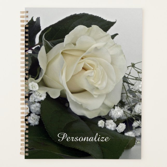 Elegante und romantische Weißrosen Personalisiert Planer (Vorderseite)