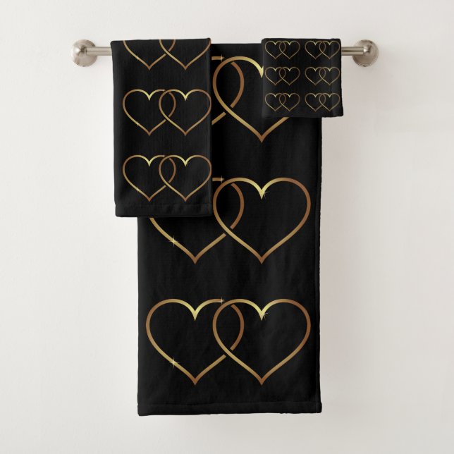 Elegante und romantische Zwei-Gold-Herzen verwoben Badhandtuch Set (Insitu)