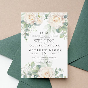 Elegante und sanfte weiße Rosen Hochzeit Einladung