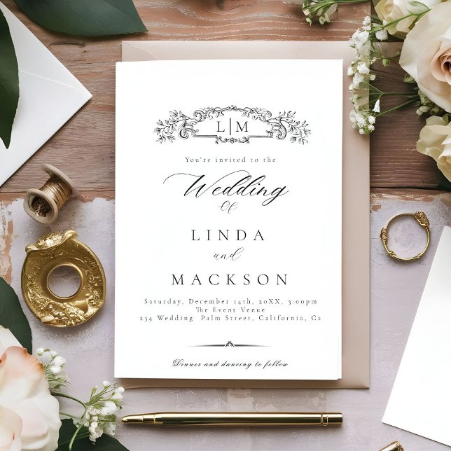Elegante und schicke Hochzeit mit botanischem Wapp Einladung (Von Creator hochgeladen)