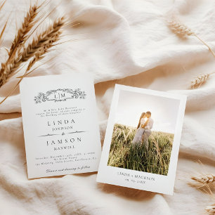 Elegante und schicke Hochzeit mit botanischem Wapp Einladung