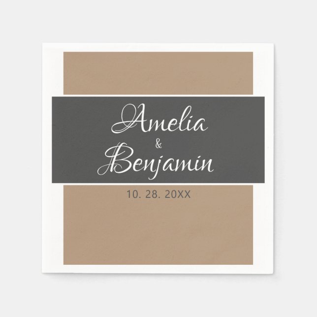 Elegante und schlichte, beige Typografie Serviette (Vorderseite)
