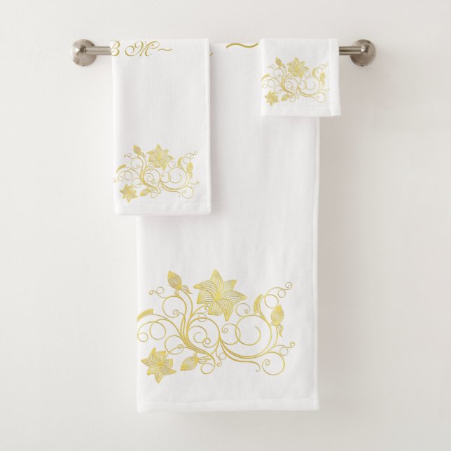 Elegante und stilvolle Blume aus Gold Filigree auf Badhandtuch Set (Insitu)