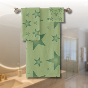 Elegante und stilvolle Olive Stars auf dem Sage Gr Badhandtuch Set
