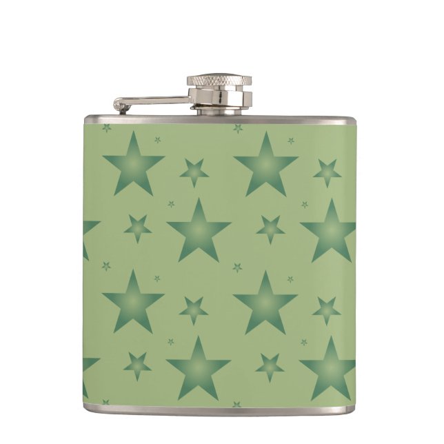 Elegante und stilvolle Olive Stars auf dem Sage Gr Flachmann (Vorderseite)