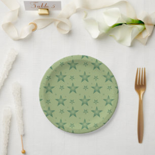 Elegante und stilvolle Olive Stars auf dem Sage Gr Pappteller