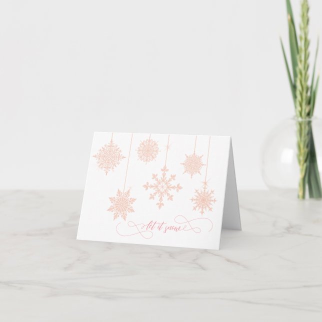 Elegante und Verzierte Rosa Schneeflocken Weihnach Karte (Vorderseite)