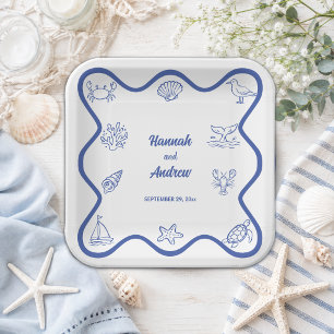 Elegante und whimsische handgezeichnete Meerestier Pappteller