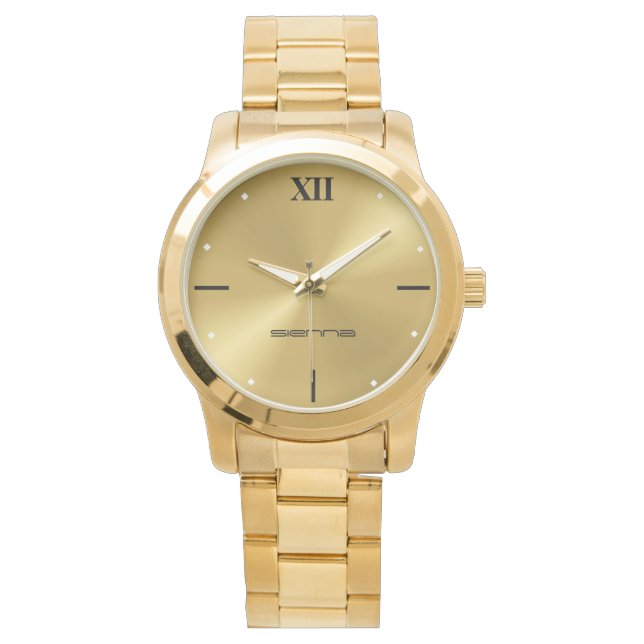 Elegante Unisex Oversized Gold Bracelet Wa Armbanduhr (Vorderseite)