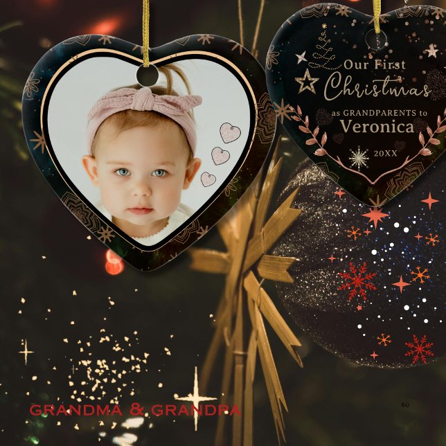 Elegante Unser erstes Weihnachten als Großeltern-F Keramik Ornament (Elegant Our First Christmas as Grandparents Photo Ceramic Ornament)