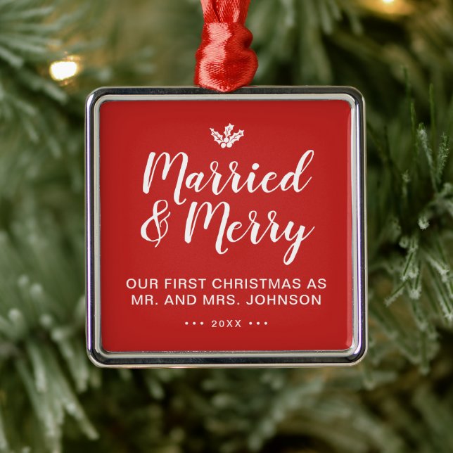 Elegante Unser erstes Weihnachten Verheiratet und  Ornament Aus Metall (Baum)