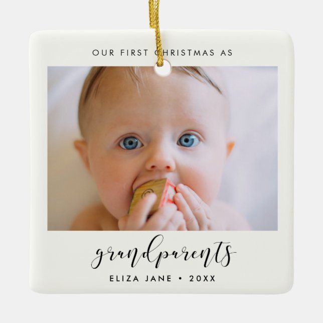 Elegante Unsere ersten Weihnachten als Großeltern Keramikornament (Vorderseite)