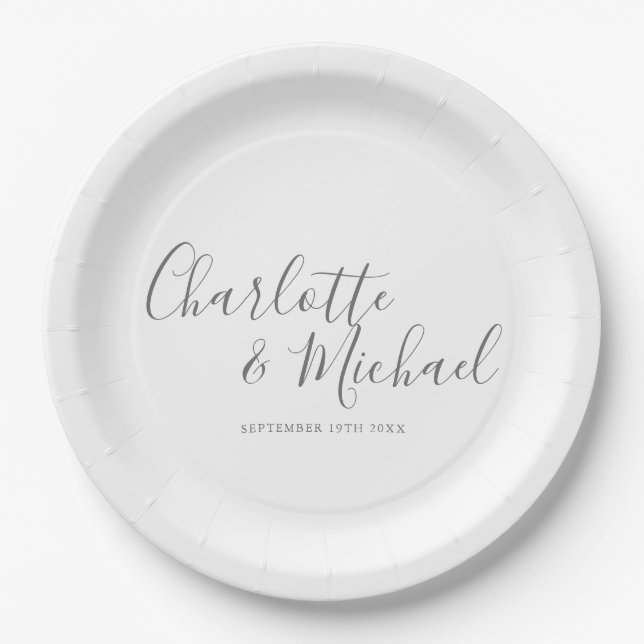 Elegante Unterschrift Hochzeit Pappteller (Vorderseite)