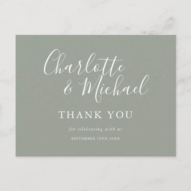 Elegante Unterschrift Hochzeit Vielen Dank Postkarte (Vorderseite)