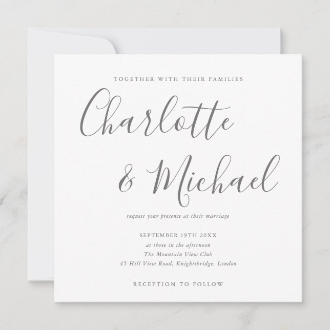 Elegante Unterschrift Hochzeitseinladung Einladung (Vorderseite)