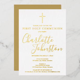 Elegante Unterschrift Schrift Erstkommunion Folieneinladung