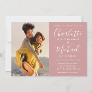 Elegante Unterschrift Schrift Foto Dusty Rose Hoch Einladung