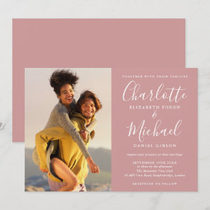 Elegante Unterschrift Schrift Foto Dusty Rose Hoch Einladung