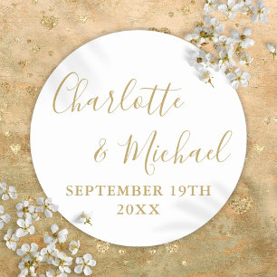 Elegante Unterschrift Schrift Gold Runder Aufkleber