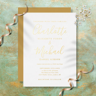 Elegante Unterschrift Schrift Hochzeit Gold Folieneinladung