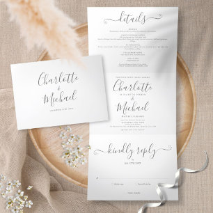 Elegante Unterschrift Schrift Minimalistische Foto Dreifach Gefaltete Einladung