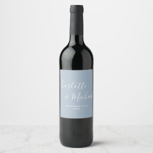 Elegante Unterschrift Schrift Staubblau Hochzeit Weinetikett