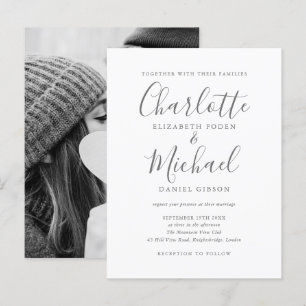 Elegante Unterschrift Script Foto-Hochzeit Einladungspostkarte