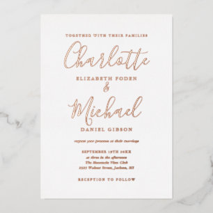 Elegante Unterschrift Script Hochzeit Rose Gold Fo Folieneinladung