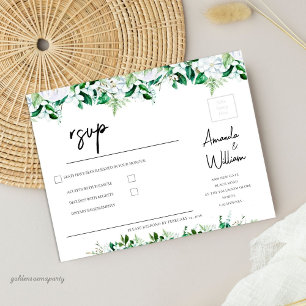 Elegante üppige weiße Blumen und Grün RSVP Karte