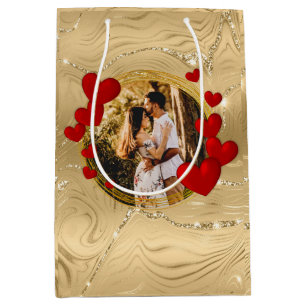 Elegante Valentine, Liebe, Jubiläum Rote Herzen Mittlere Geschenktüte