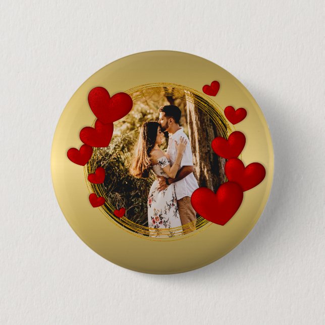 Elegante Valentine, Liebe, Jubiläum Rotes Herz Button (Vorderseite)