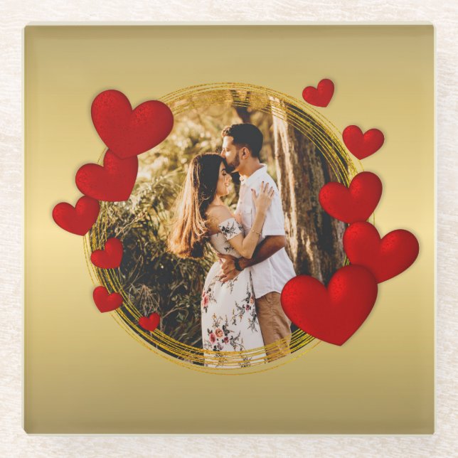 Elegante Valentine, Liebe, Jubiläum Rotes Herz Glasuntersetzer (Vorderseite)