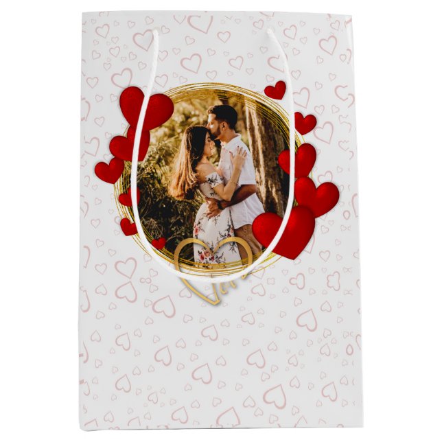 Elegante Valentine, Liebe, Jubiläum Rotes Herz Mittlere Geschenktüte (Vorderseite)