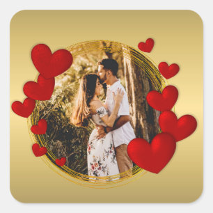 Elegante Valentine, Liebe, Jubiläum Rotes Herz Quadratischer Aufkleber