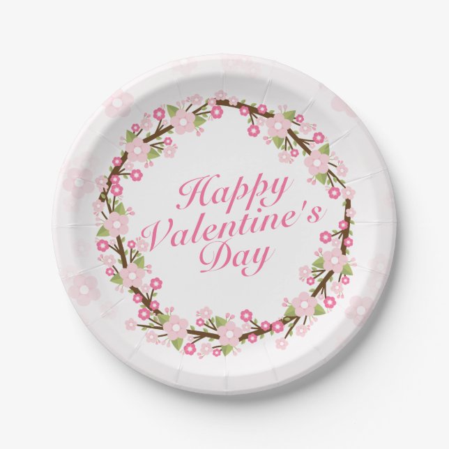 Elegante Valentinstag Blumenzwiebelplatte Pappteller (Vorderseite)