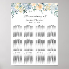 Elegante Vanilla Blue Floral Wedding Chart Poster