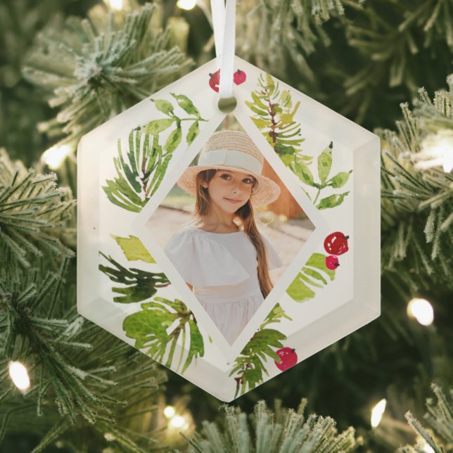 Elegante Vegetation Botanisches Foto Ornament Aus Glas (Insitu)