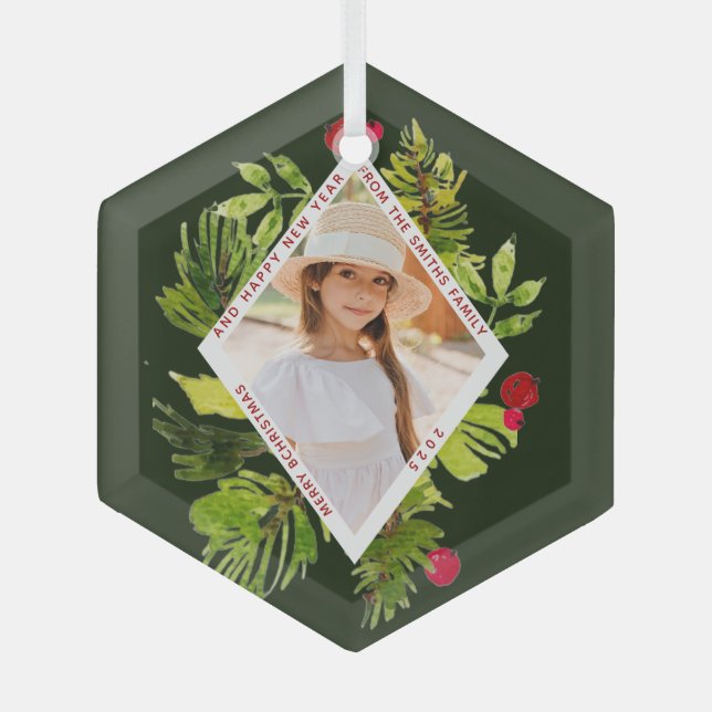 Elegante Vegetation Botanisches Foto Ornament Aus Glas (Vorderseite)