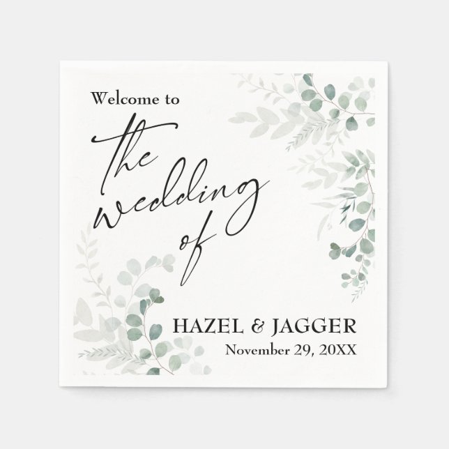 Elegante Vegetation Willkommen bei der Hochzeit vo Serviette (Vorderseite)