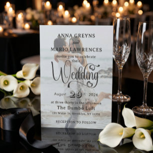 Elegante Vellum-Overlay-Moderne 2-Foto-Hochzeit  Einladung