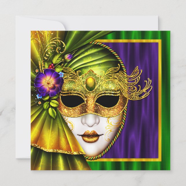 Elegante Venezianisch Mask Mardi Gras Wedding Einladung (Vorderseite)