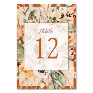 Elegante verbrannte Orange Herbst-Blumen-Hochzeit Tischnummer