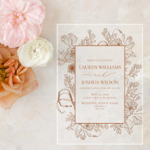 Elegante verbrannte orangefarbene florale Linienku Acryleinladungen