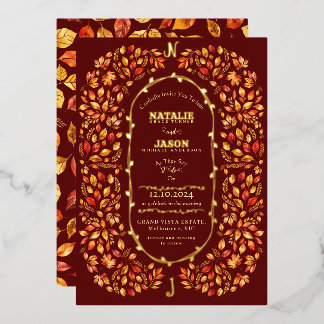 Elegante verbrannte orangefarbene Herbstblätter ru Folieneinladung