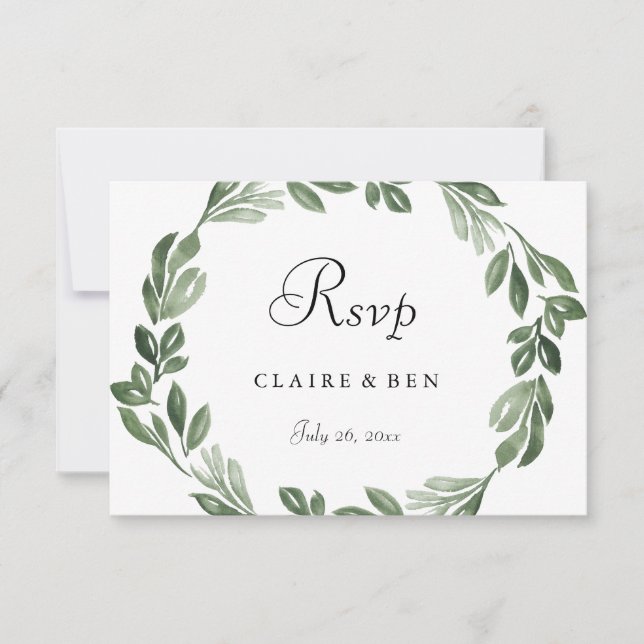 Elégante verdure Aquarelle Wreath Wedding RSVP (Devant)