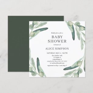 Elégante verdure Baby shower d'olive Invitation