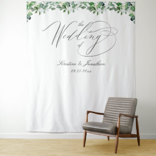 Elégante verdure blanc Floral Mariage Tapisserie